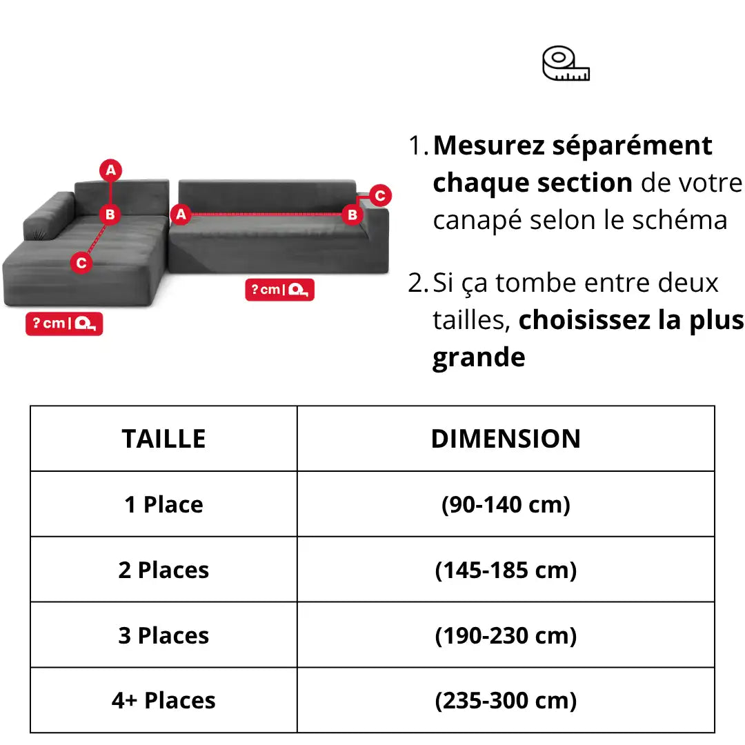 Schéma de mesure pour canapé d’angle